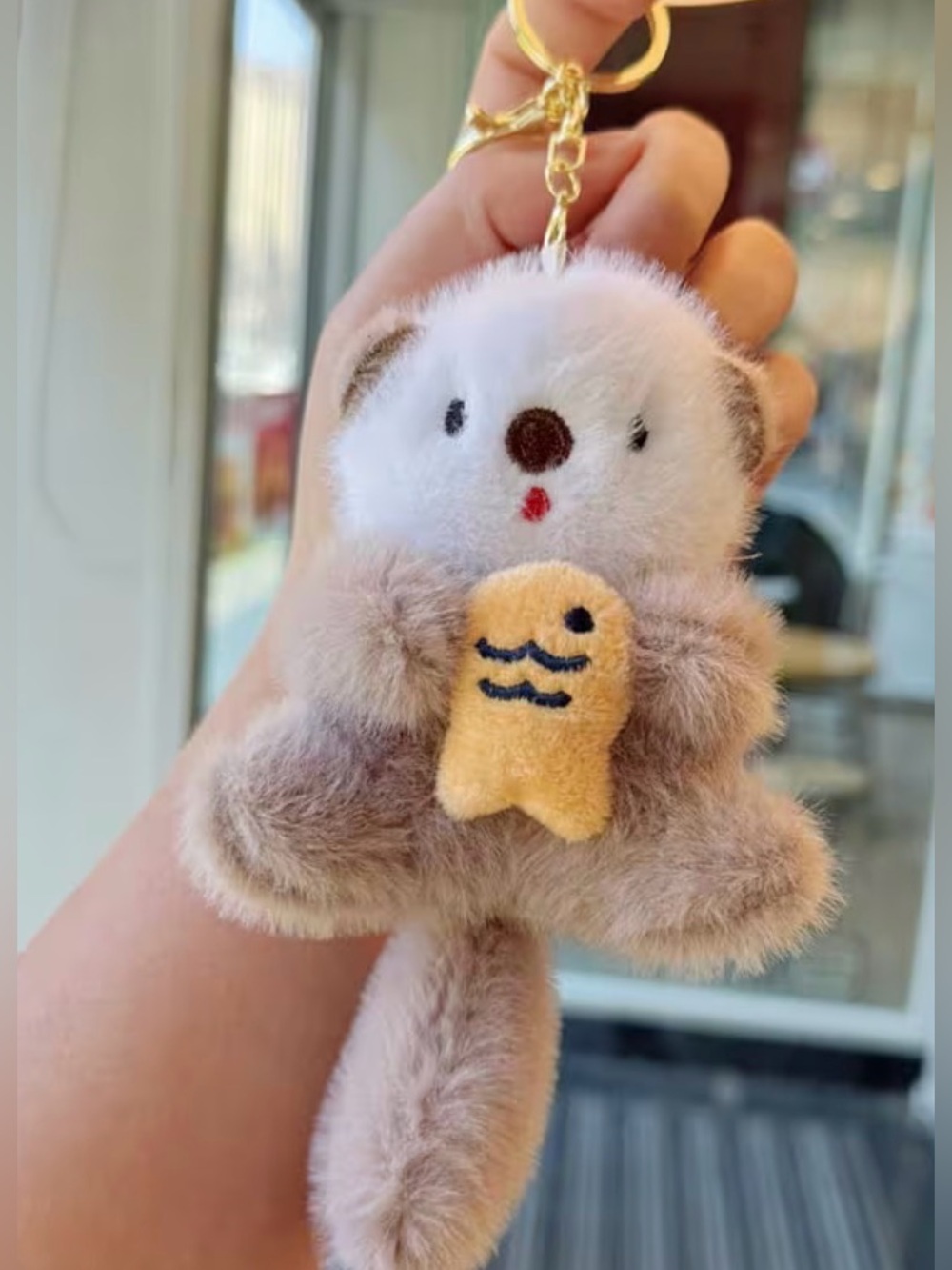🦋Fluffy Otter🦋Bag Charm/Keychain with Gold Hardware